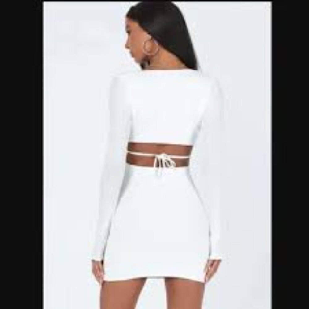 Princess Polly Nolan Long Sleeve Ribbed Mini Dress White Curve Size 18 NWT